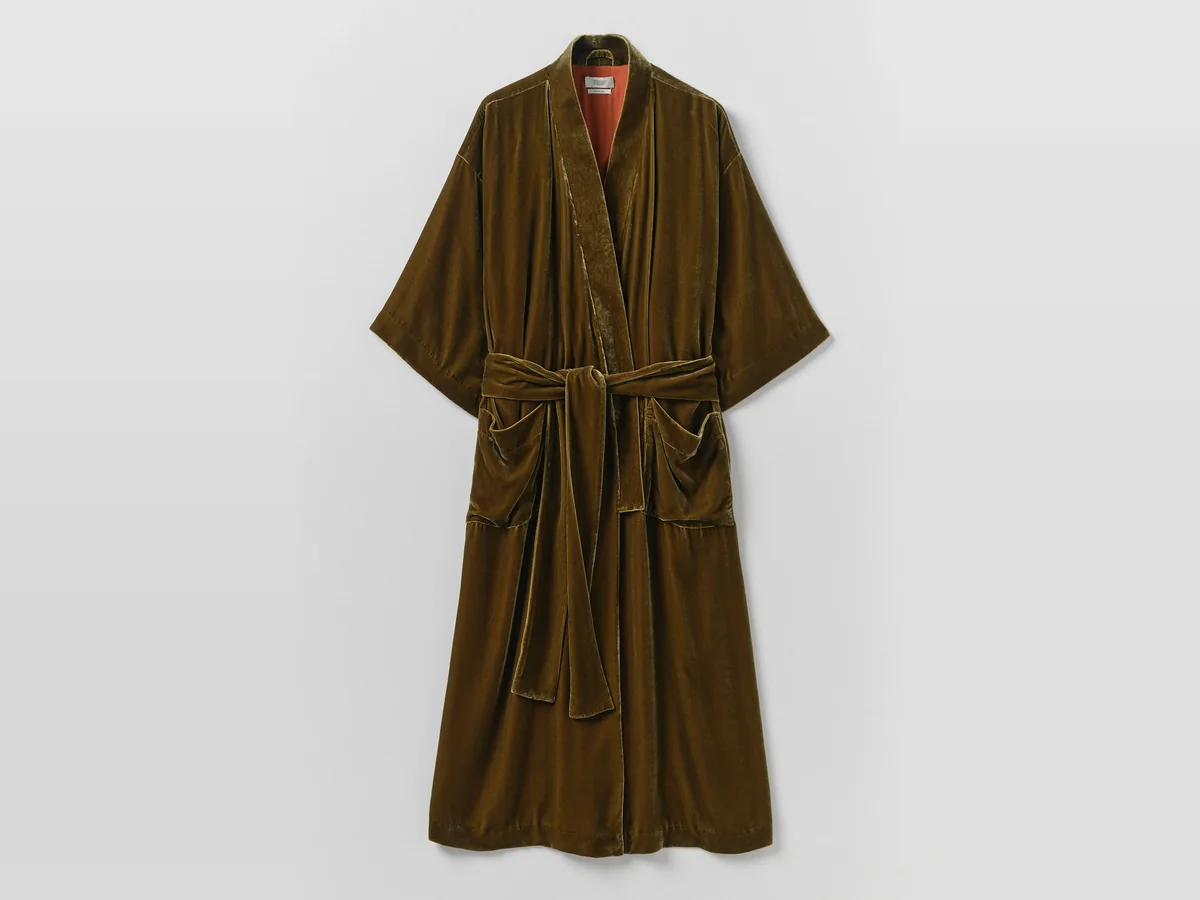 Toast Silk Velvet Gown, Golden Olive