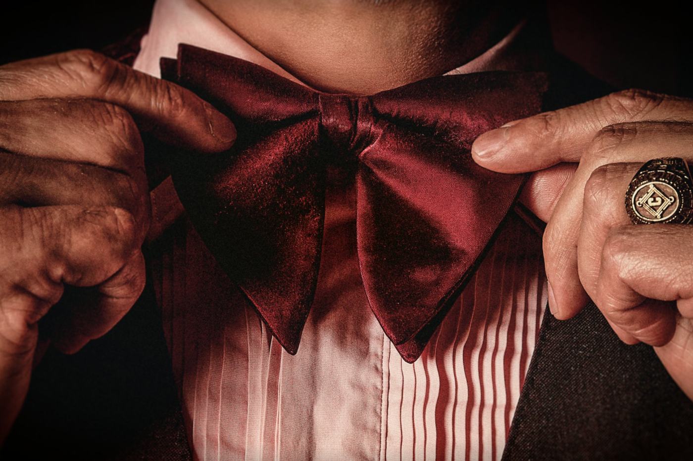 Burgundy tuxedo designed by Zac Posen