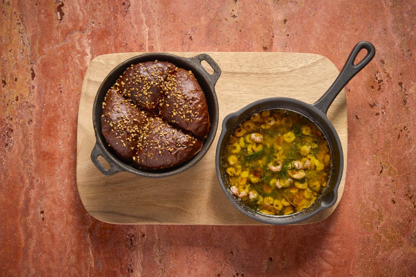 Kudu bread with a pan of melted butter